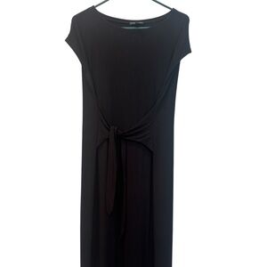Eileen Fisher Women's Black Cap Sleeves Stretch Tie Front A-line Dress Size Med